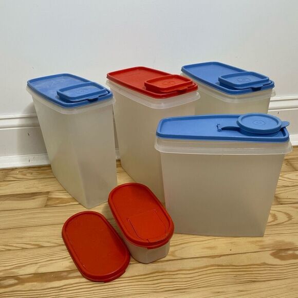 Tupperware Oval Modular Mates 9.75 Cups Red Blue Flip Seal Lid #1618 Vintage Lot - Picture 4 of 11